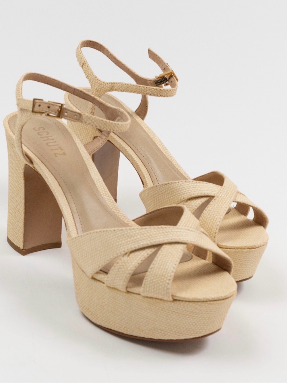 SCHUTZ Natural Beige Platform Ankle-Strap Sandals
